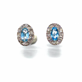 PENDIENTES ORO 18KT OVALOS CIRCONITAS AGUA MARINA D8,5X6,5MM PESO G1,65 