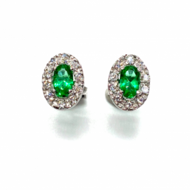 PENDIENTES ORO 18KT OVALOS CIRCONITAS VERDE D8,5X6,5MM PESO G1,65 