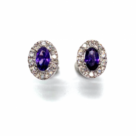 PENDIENTES ORO 18KT OVALOS CIRCONITAS MORADO D8,5X6,5MM PESO G1,65 