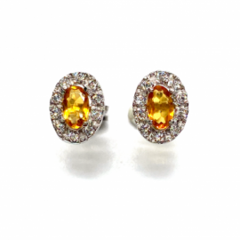 PENDIENTES ORO 18KT OVALOS CIRCONITAS CITRINO D8,5X6,5MM PESO G1,65 