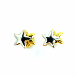 PENDIENTES ORO 18KT DOBLE ESTRELLA BICOLOR D8,5X6,5MM PESO G0,65