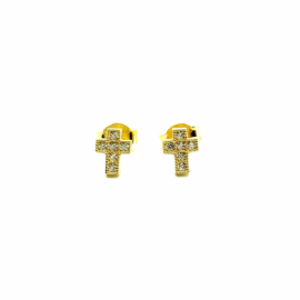 PENDIENTES ORO 18KT CRUZ CIRCONITA D6X4,5MM PESO G1,10