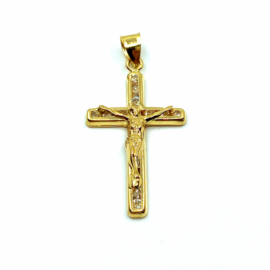 CRUZ ORO 18KT CIRCONITAS CRISTO RELIEVE D30X17MM PESO G1,40