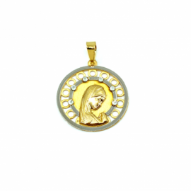 MEDALLA ORO 18KT VIRGEN NIÑA BICOLOR CIRCONITAS D18MM PESO G1,60