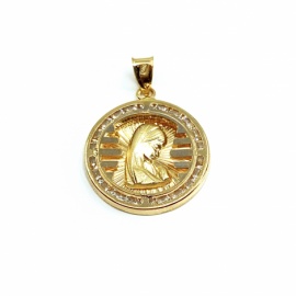 MEDALLA ORO 18KT VIRGEN NIÑA BICOLOR CIRCONITAS D18MM PESO G2,25