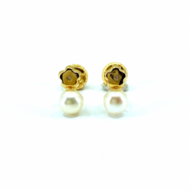 PENDIENTES ORO 18KT BEBE TU Y YO FLOR CON DIAMANTE D14X9MM PESO G0,70