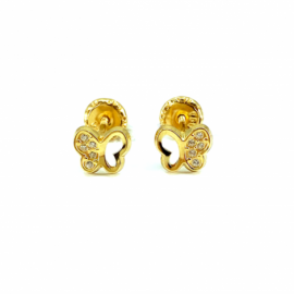 PENDIENTES ORO 18KT BEBE MARIPOSA CIRCONITAS D5,5MM PESO G0,60