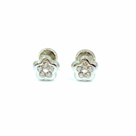 PENDIENTES ORO 18KT BEBE FLOR CIRCONITAS D6MM PESO G0,55