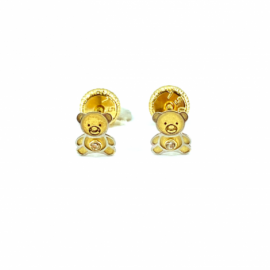 PENDIENTES ORO 18KT BEBE OSITO BICOLOR D5MM PESO G0,45