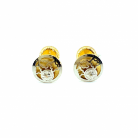 PENDIENTES ORO 18KT BEBE CIRCULO BICOLOR OSITOS D7MM PESO G0,70