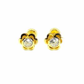 PENDIENTES ORO 18KT BEBE FLOR CIRCONITA D8MM PESO G0,80