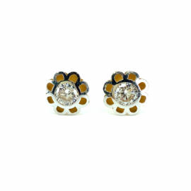 PENDIENTES ORO 18KT FLOR BICOLOR CIRCONITAS D8MM PESO G0,95