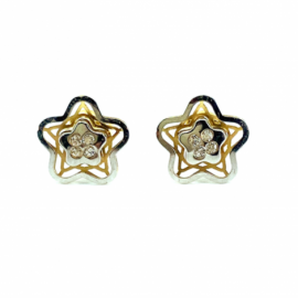 PENDIENTES ORO 18KT ESTRELLA BICOLOR CIRCONITAS D9MM PESO G0,80