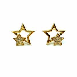 PENDIENTES ORO 18KT DOBLE ESTRELLA CIRCONITA D10MM PESO G1,60