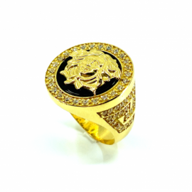 SELLO ORO 18KT MEDUSA GRECA ONIX CIRCONITAS D24MM PESO G13,85