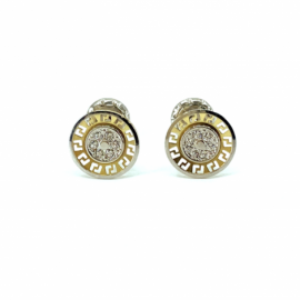 PENDIENTES ORO 18KT BEBE CIRCULO BICOLOR GRECA D8MM PESO G0,65