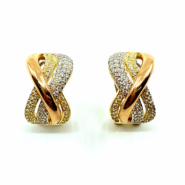 PENDIENTES ORO 18KT TRENZA TRICOLOR CIRCONITAS D16X10MM PESO G6,45