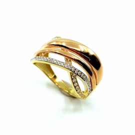 ANILLO ORO 18KT TRENZA TRICOLOR CIRCONITAS D12MM PESO G4,35