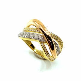 ANILLO ORO 18KT TRENZA TRICOLOR CIRCONITAS D12MM PESO G5,05