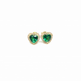 PENDIENTE ORO 18KT CORAZÓN CIRCONITA VERDE PESO G1,6 D9X9MM