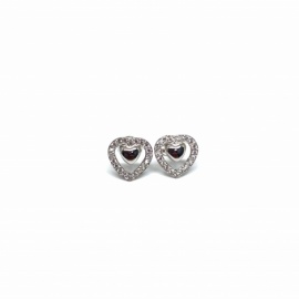 PENDIENTES ORO 18 KT DOBLE CORAZÓN CIRCONITAS D9X9MM PESO G0,9