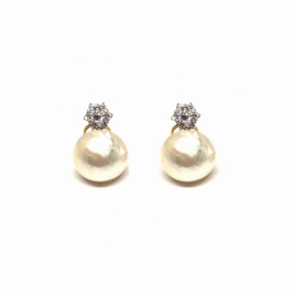 PENDIENTE ORO 18KT PERLA JAPONESA 14MM C.OMEGA PESO G6,00 D14X20MM 