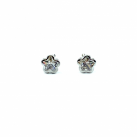 PENDIENTES ORO BLANCO 18 KT FLOR CIRCONITA D4MM PESO G0,5