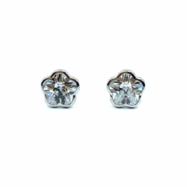 PENDIENTES ORO BLANCO 18 KT FLOR CIRCONITA D6MM PESO G0,9