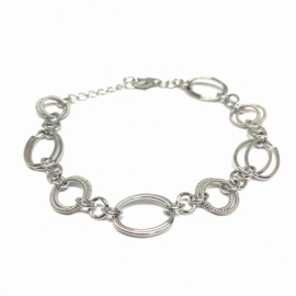 PULSERA PLATA 925 RODIADA ÓVALO-DOBLE CÍRCULO