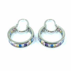 AROS PLATA 925 RODIADOS CIRCONITAS TUTTI FRUTI BAGUETTE D22X5MM 