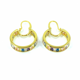 AROS PLATA 925 CHAPADOS CIRCONITAS TUTTI FRUTI BAGUETTE D22X5MM 