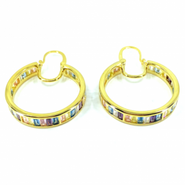 AROS PLATA 925 CHAPADOS CIRCONITAS TUTTI FRUTI BAGUETTE D30X5,50MM 