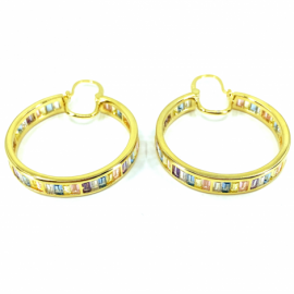 AROS PLATA 925 CHAPADOS CIRCONITAS TUTTI FRUTI BAGUETTE D30X5,80MM 