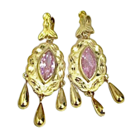 PENDIENTE ORO 18KT CUBANA 3 PERILLAS PALILLO CATALÁN ROSA D30X14MM PESO G4,50