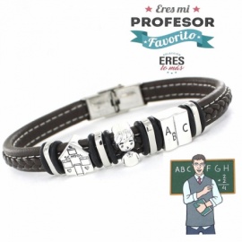 PULSERA PIEL Y PLATA PROFESOR FAVORITO