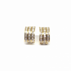 PENDIENTE ORO 18KT TRIPLE CARRIL CIRCONITAS CIERRE OMEGA D14X8,8MM PESO G2,7