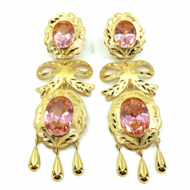 PENDIENTES ORO 18KT DOBLE PIEDRA LAZO D65X21,50MM PESO G11,65