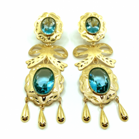 PENDIENTES ORO 18KT DOBLE PIEDRA LAZO D65X21,50MM PESO G11,65