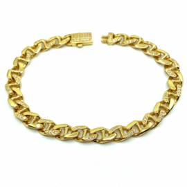 PULSERA ORO 18KT TRAVESIÑO HUECO CIRCONITAS 21CM D7X2,6MM PESO G14,75