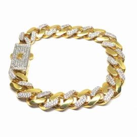 PULSERA ORO 18KT CUBANA CIRCONITAS D11,25X4,38MM 21CM PESO G23,55