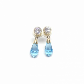 PENDIENTES ORO 18KT CIRCONITA-LAGRIMA PIEDRA AZUL ROSCA PESO G1,6 LARGO 20MM