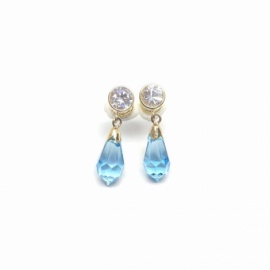 PENDIENTES ORO 18KT CIRCONITA-LAGRIMA PIEDRA AZUL ROSCA PESO G1,6 LARGO 20MM