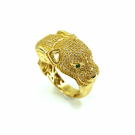 SELLO ORO 18KT CABEZA TIGRE-ELEFANTE CIRCONITAS D16X27MM PESO G9,75