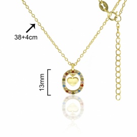 GARGANTILLA PLATA 925 DORADA CORAZÓN LISO EN ÓVALO DE PIEDRAS MULTICOLOR D13MM 38CM+4CM