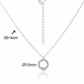 GARGANTILLA PLATA 925 RODIADA CÍRCULO CALADO CON CIRCONITAS Y AROS LISOS 10MM 38CM+4CM