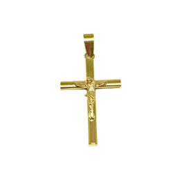 CRUZ ORO 18KT PLANA CON CRISTO RELIEVE PESO G0,6 D24X13,30MM