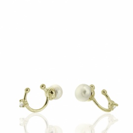 PENDIENTES PLATA 925 DORADA EAR CUFF CIRCONITA+PERLA 6MM 