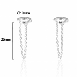 PENDIENTE PLATA 925 RODIADA EAR CUFF LISO D10MM CADENA 25MM