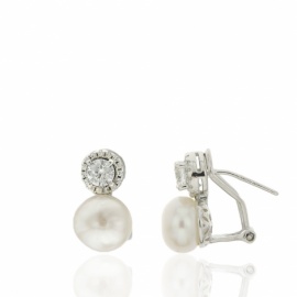 PENDIENTES PLATA 925 RODIADA PERLA CIERRE OMEGA