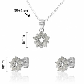 JUEGO PLATA 925 RODIADA PENDIENTES Y GARGANTILLA ESTRELLAS CIRCONITAS